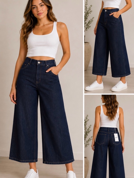 SPANX Denim - NWT SPANX Dark Indigo Wide Leg Crop Jeans Size XL 16